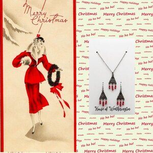 Handcrafted Vintage Inspired Beaded Chandelier Necklace & Earrings Set